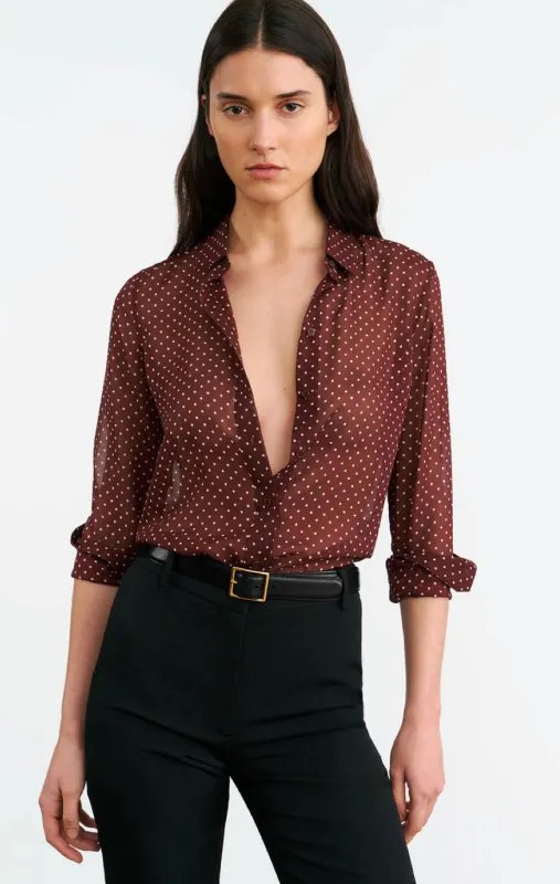 Gaia Silk Shirt Bordeaux/Cream Dots sold by Blue & Cream