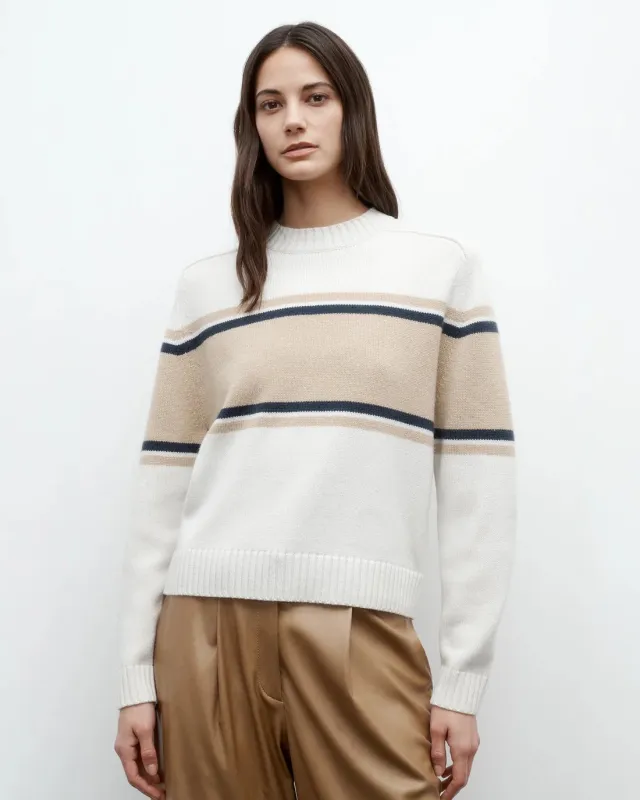 Saddle Crewneck with Stripes in Cream/Twine Multi sold by Blue & Cream