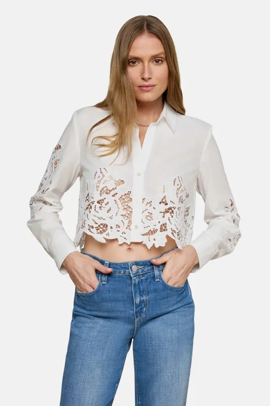 Seychelle Cropped Lace Bottom Blouse White sold by Blue & Cream