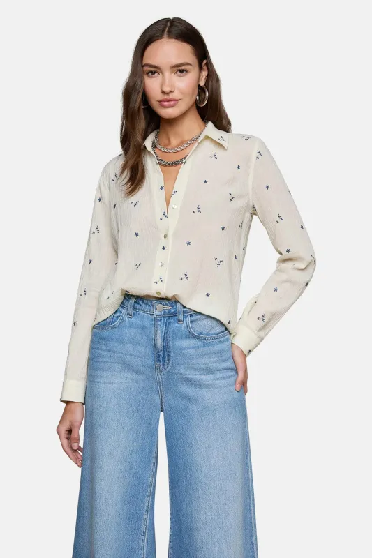 Laurent Embroidered Blouse Ecru/Blue Multi Flower sold by Blue & Cream
