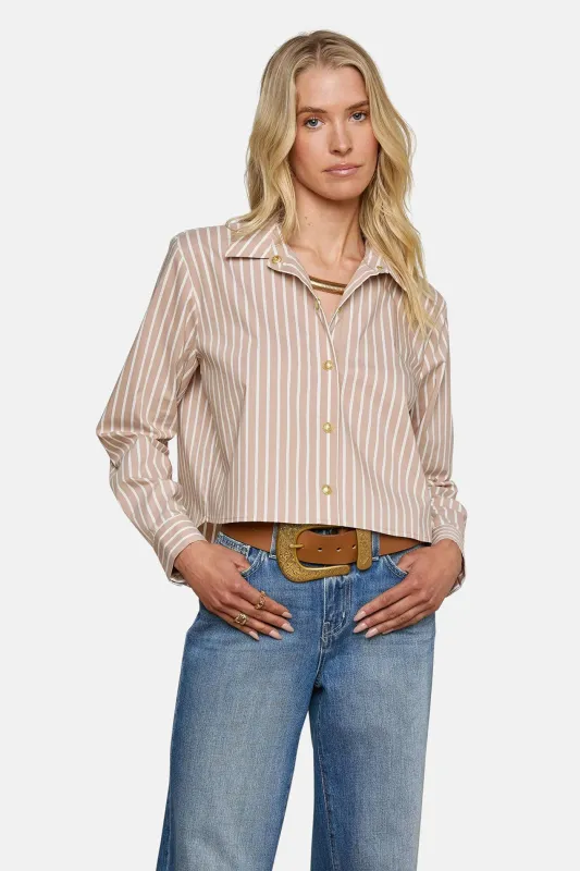 Cosette Button-Down Shirt Cappucino/Ivory Uneven Stripe sold by Blue & Cream