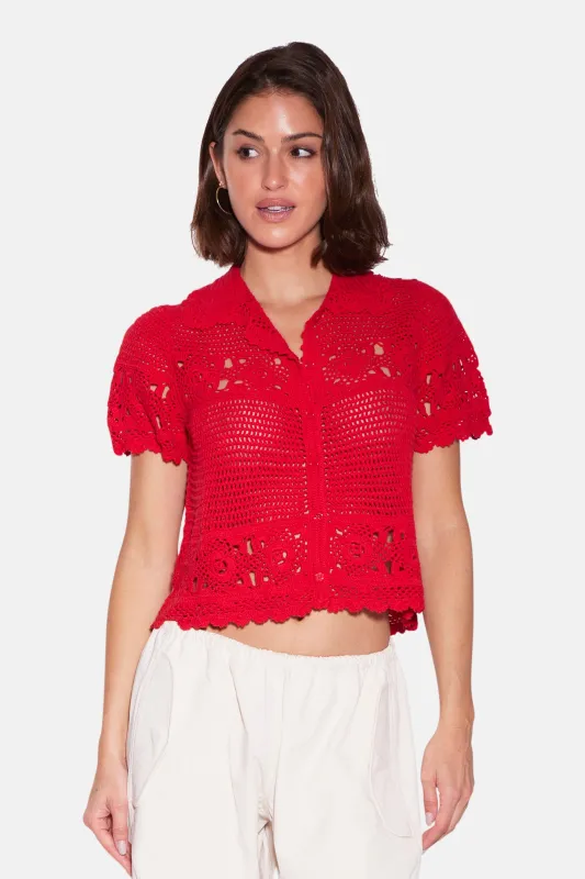 Molly Crochet Shirt Red sold by Blue & Cream