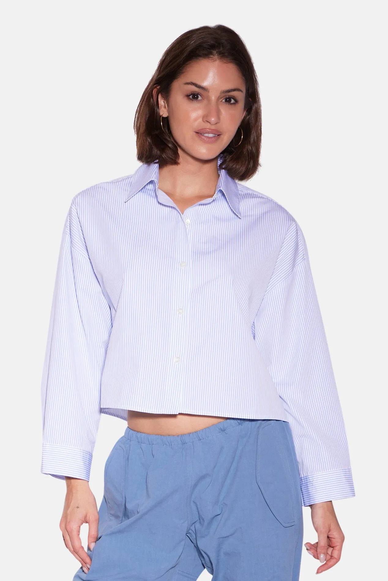 Gansett Poplin Crop Shirt Blue/White Stripe sold by Blue & Cream product image thumbnail 2