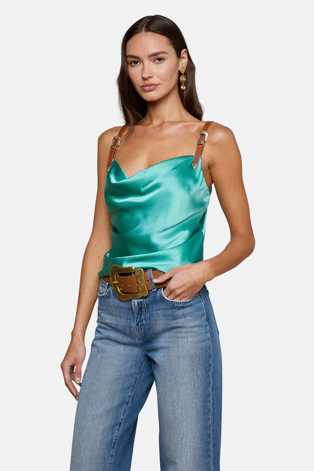 Lux Silk Buckle-Strap Camisole Sage Lagoon sold by Blue & Cream product image thumbnail 2
