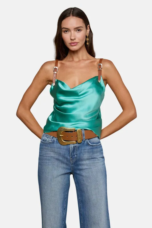 Lux Silk Buckle-Strap Camisole Sage Lagoon sold by Blue & Cream