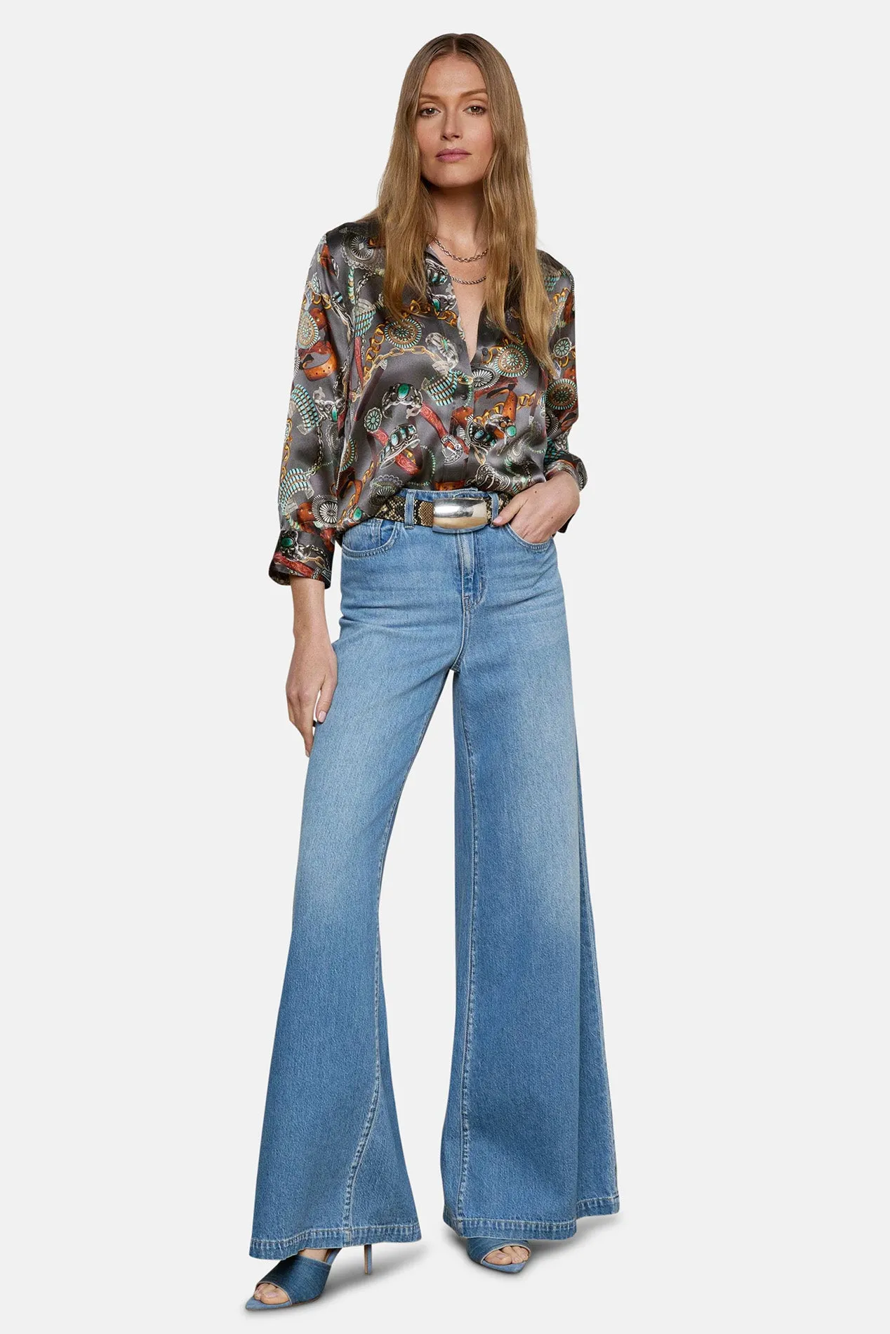 Dani 3/4 Sleeve Silk Blouse Multi Western Belt Print sold by Blue & Cream product image thumbnail 4