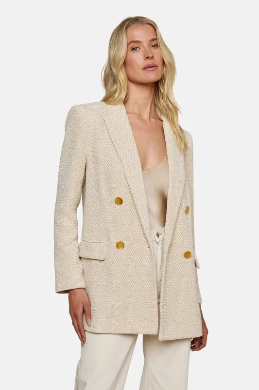 Riva Oversized Knit Blazer White/Ivory/Gold sold by Blue & Cream