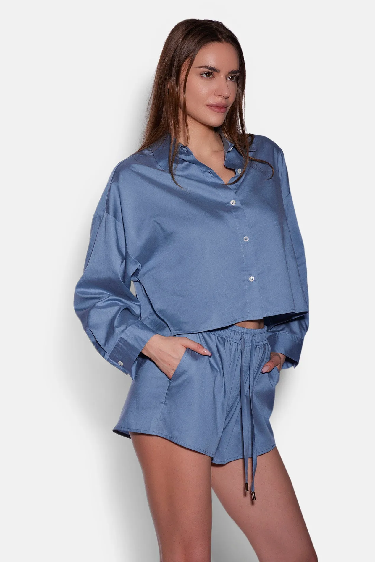 Gansett Poplin Crop Shirt Soft Blue sold by Blue & Cream product image thumbnail 5