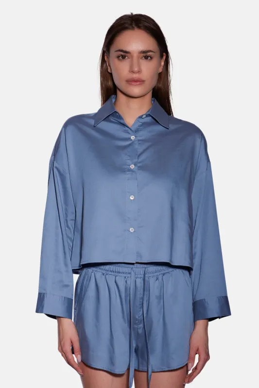 Gansett Poplin Crop Shirt Soft Blue sold by Blue & Cream
