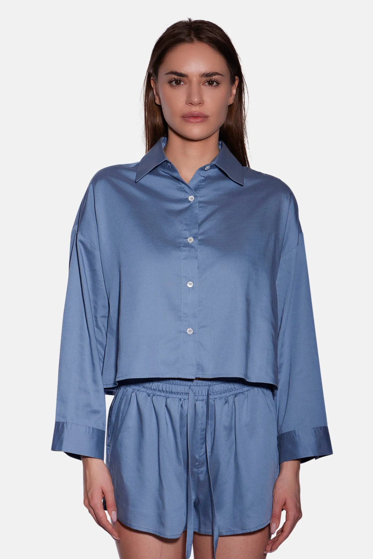 Gansett Poplin Crop Shirt Soft Blue sold by Blue & Cream