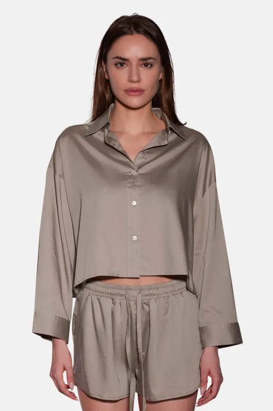 Gansett Poplin Crop Shirt Soft Olive sold by Blue & Cream
