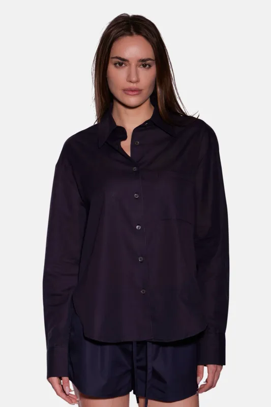 Lily Poplin Boyfriend Shirt Black Sheer sold by Blue & Cream