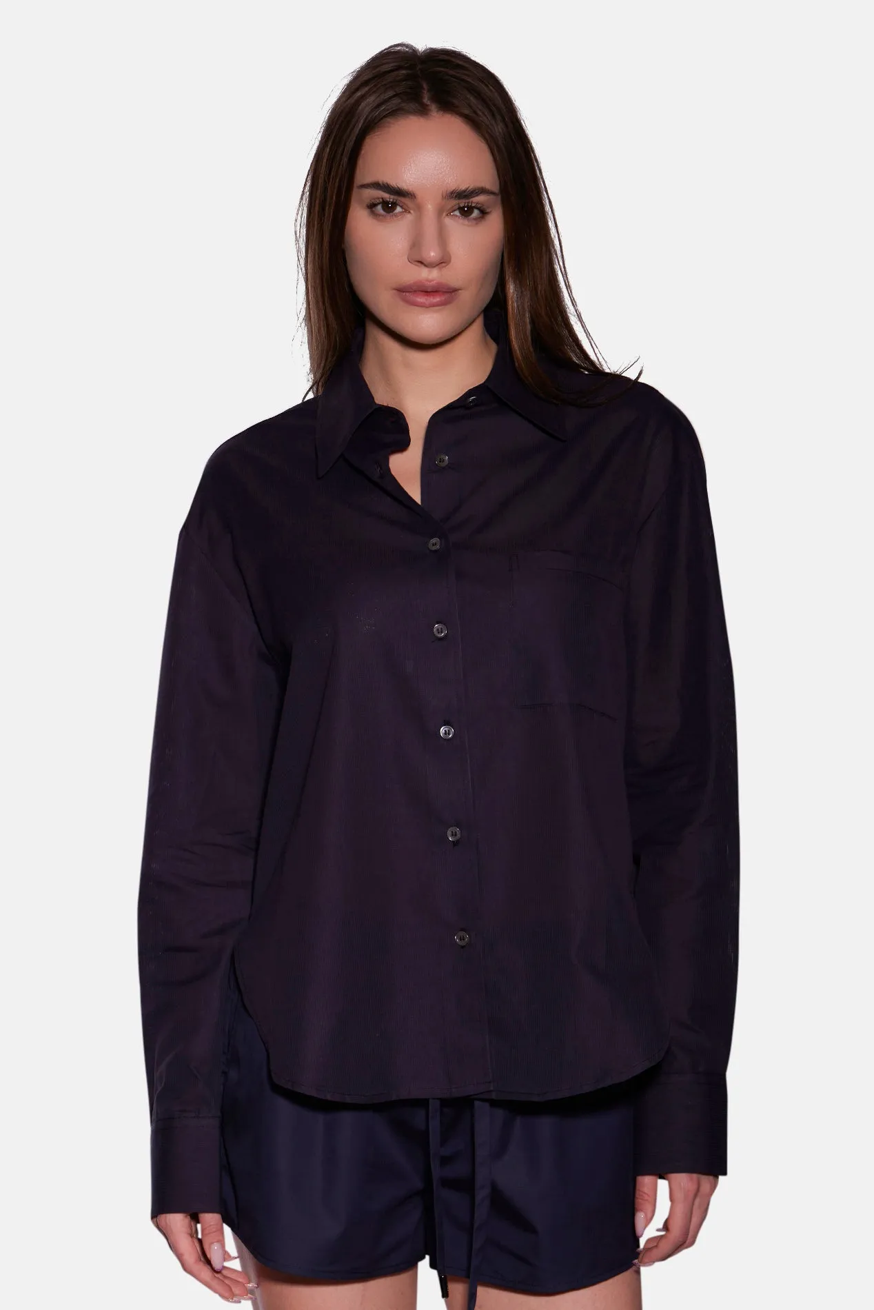 Lily Poplin Boyfriend Shirt Black Sheer sold by Blue & Cream