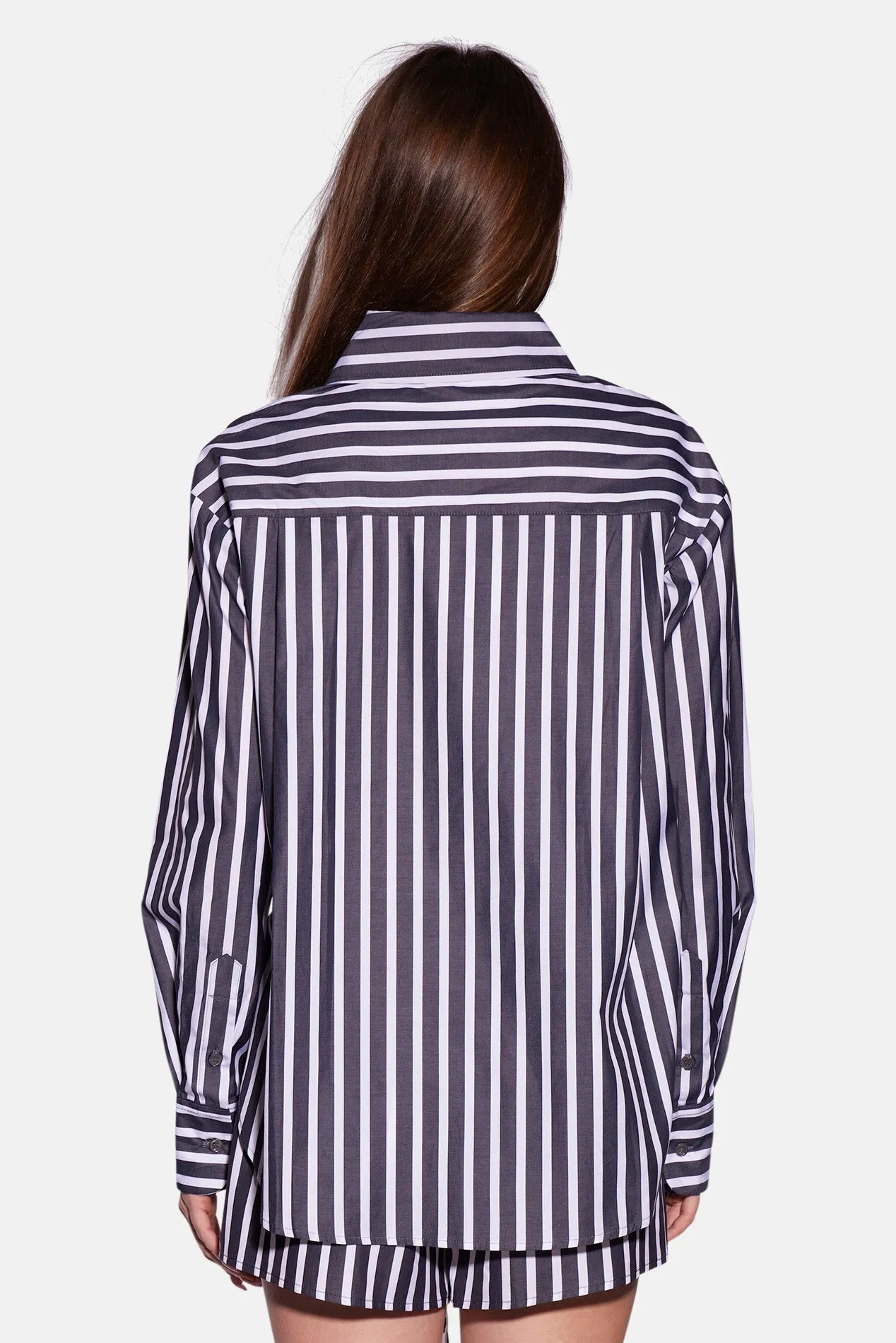 Lily Poplin Boyfriend Shirt Black/White Wide Stripe sold by Blue & Cream product image thumbnail 2