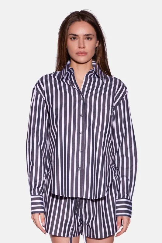Lily Poplin Boyfriend Shirt Black/White Wide Stripe sold by Blue & Cream
