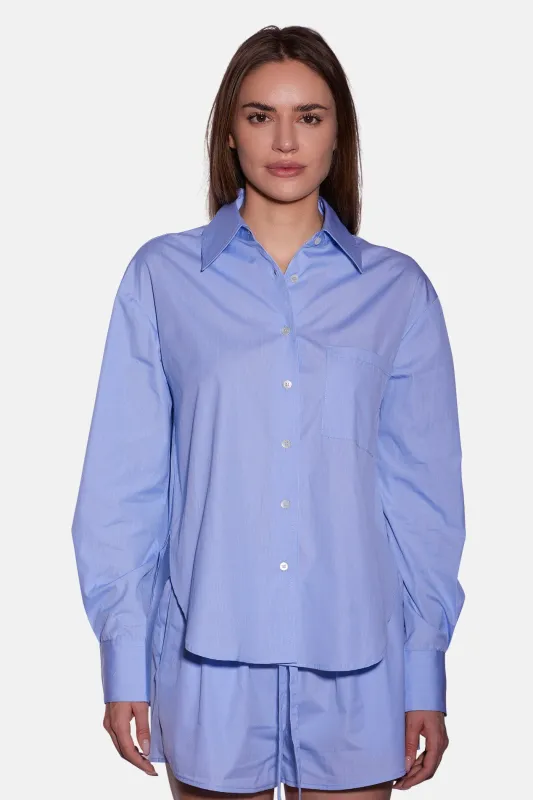 Lily Poplin Boyfriend Shirt Thin Blue Stripe sold by Blue & Cream