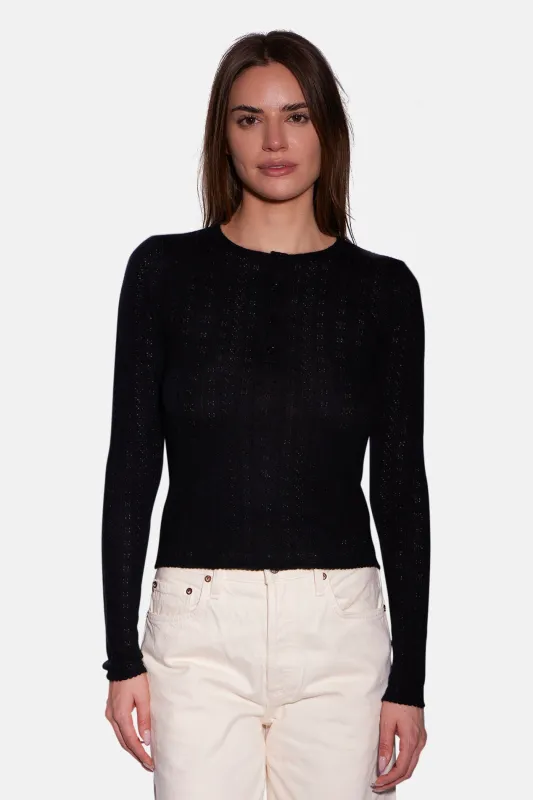 Sylvia Pointelle Henley Black made by Blue & Cream