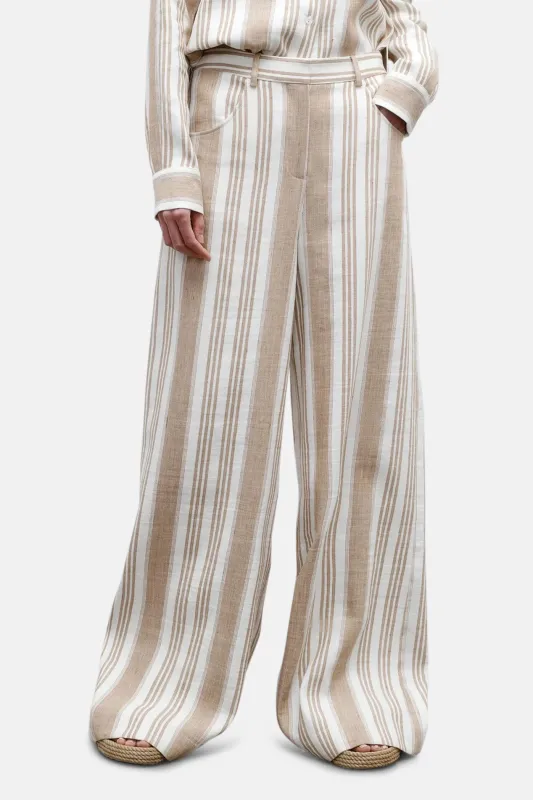 Demie Trouser In Tosca Barre Linen White/Khaki sold by Blue & Cream