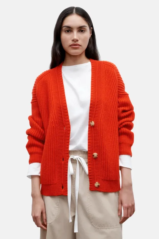 Cardi In Ribbed Cashmere Summer Tomato sold by Blue & Cream
