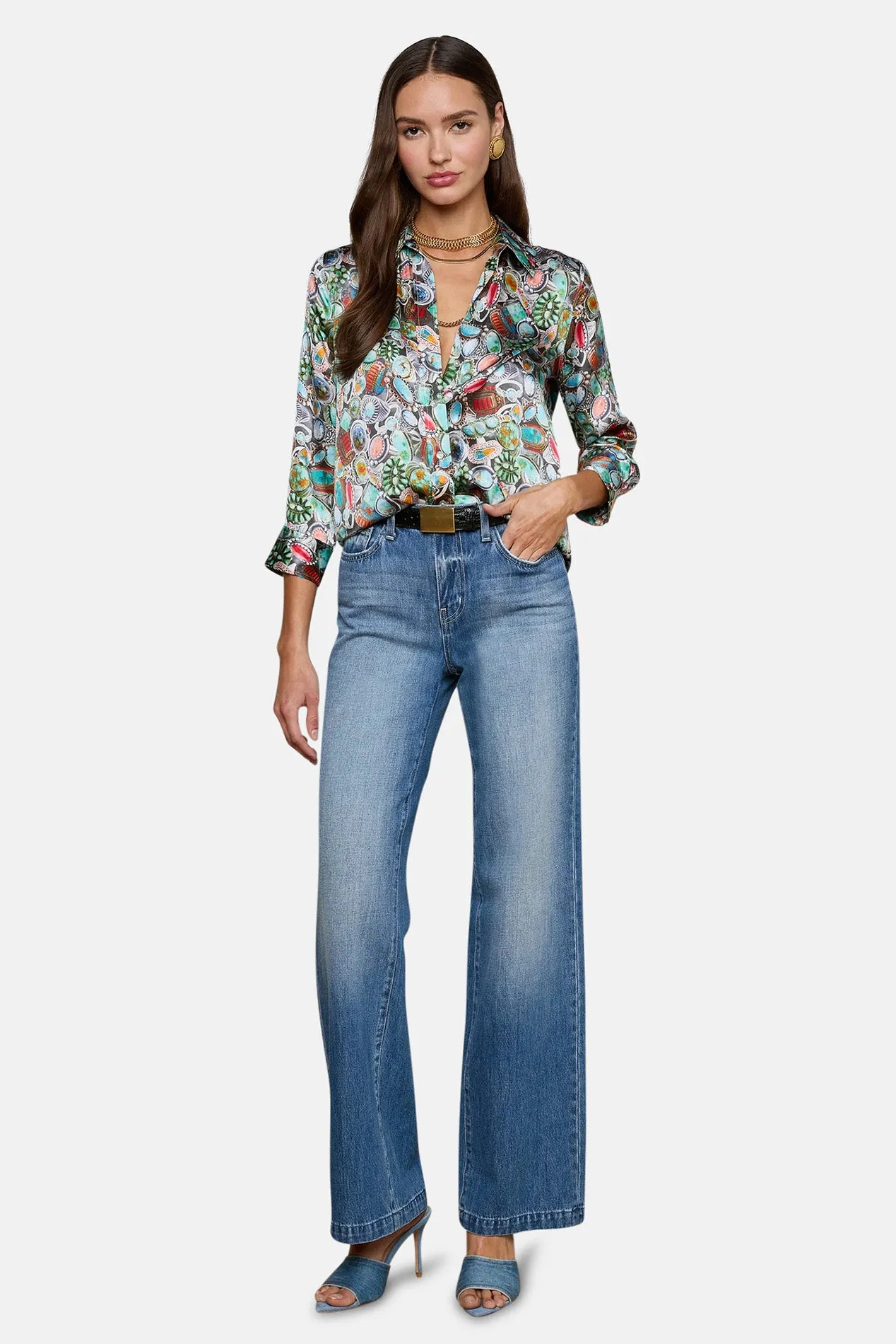 Dani Silk Blouse Multi Mix Turquoise Rings sold by Blue & Cream product image thumbnail 4