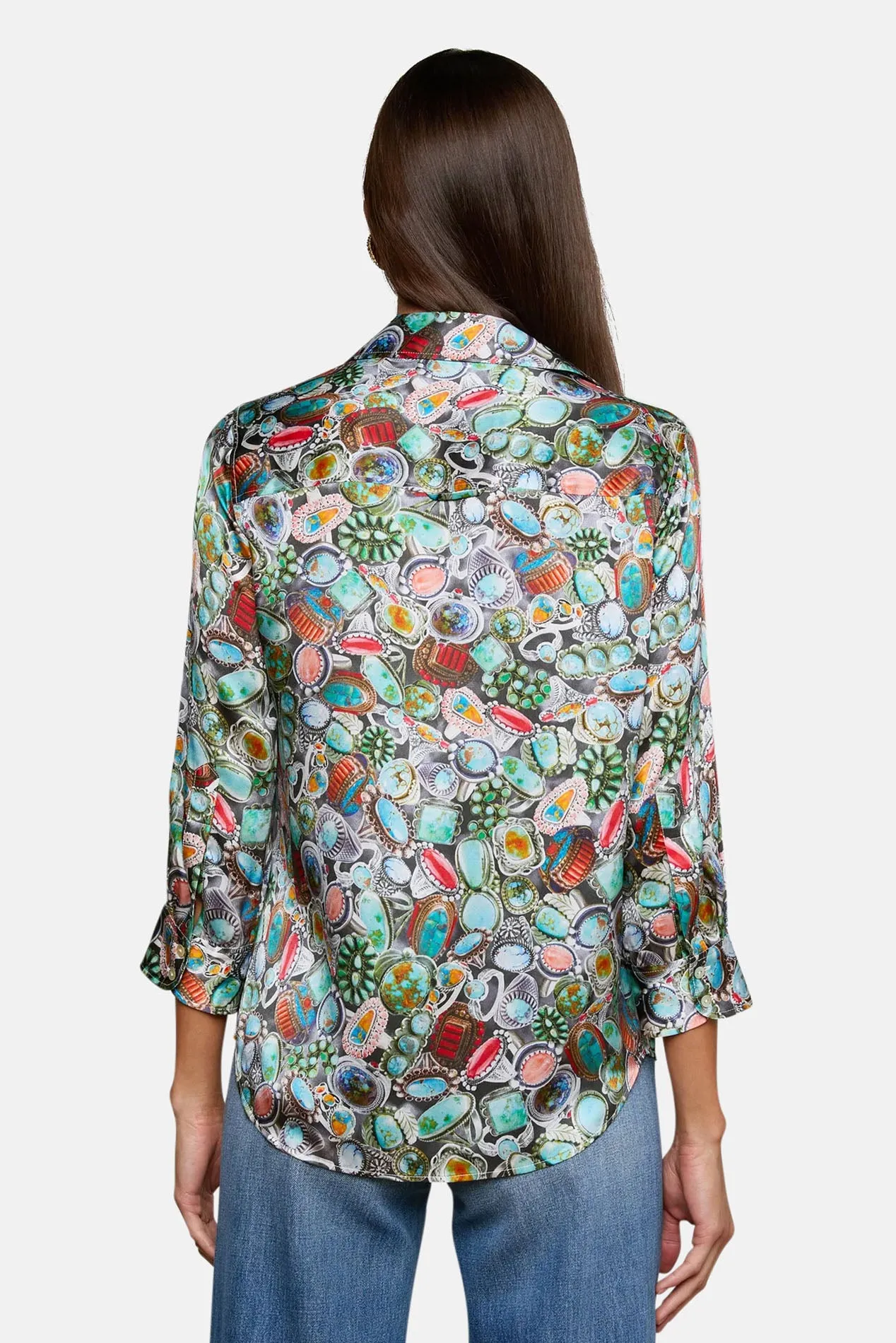 Dani Silk Blouse Multi Mix Turquoise Rings sold by Blue & Cream product image thumbnail 3