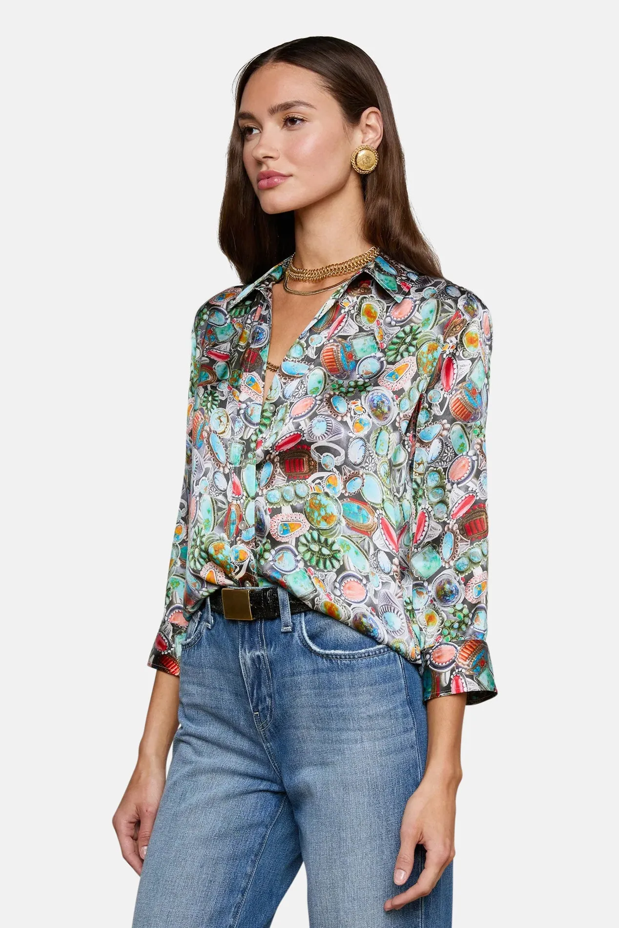 Dani Silk Blouse Multi Mix Turquoise Rings sold by Blue & Cream product image thumbnail 2