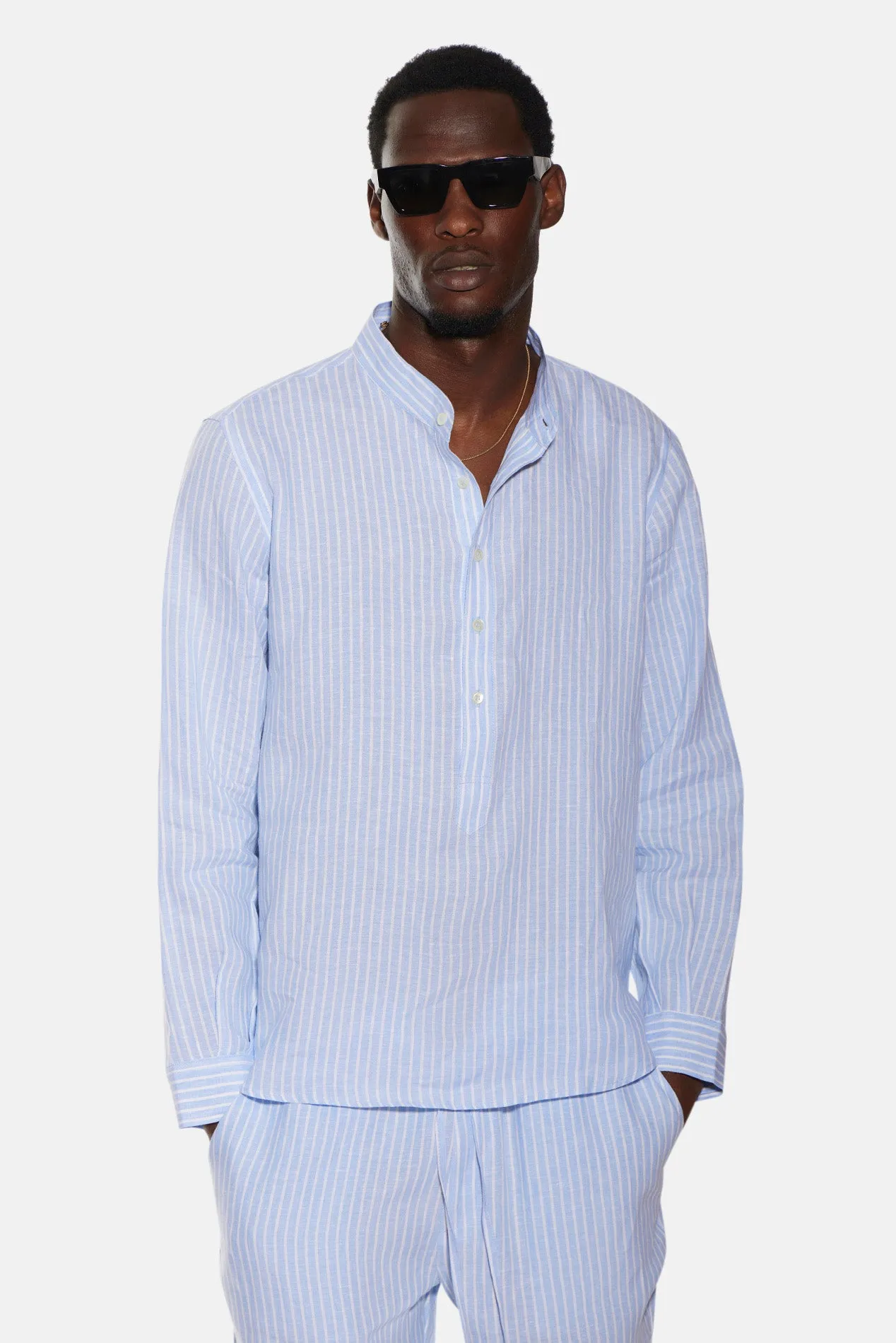 Gabri Linen Pop Over Shirt Blue/White Stripe sold by Blue & Cream product image thumbnail 4