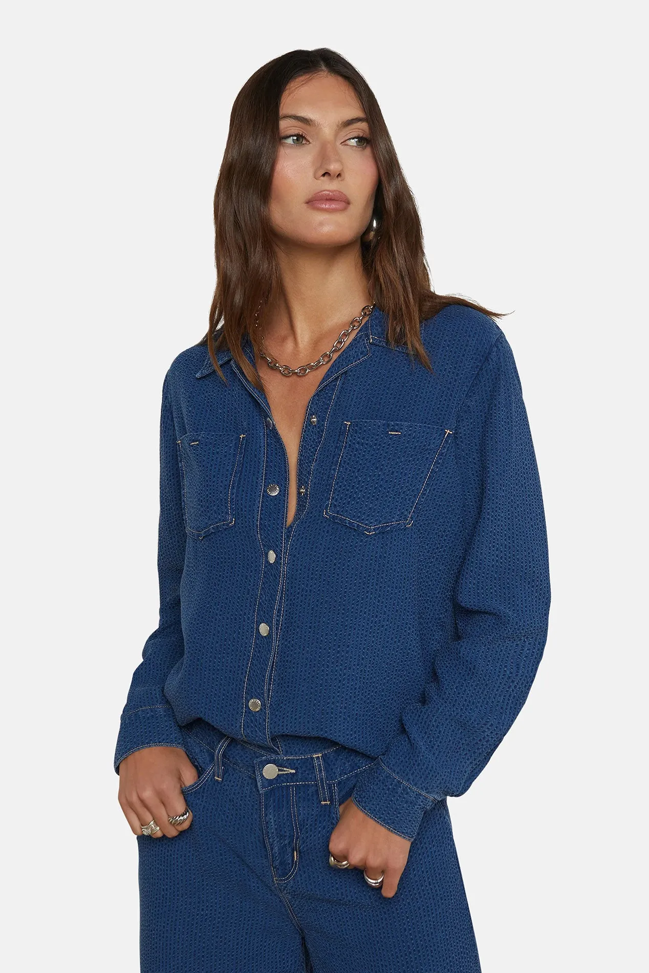 Isla Chambray Shirt Heron sold by Blue & Cream