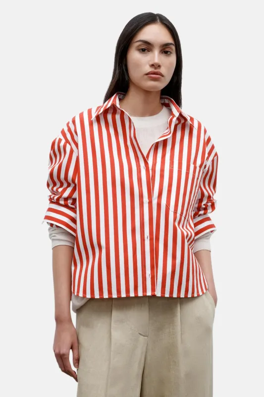 J.D. Shirt In Boardwalk Cotton Stripe Red/White sold by Blue & Cream
