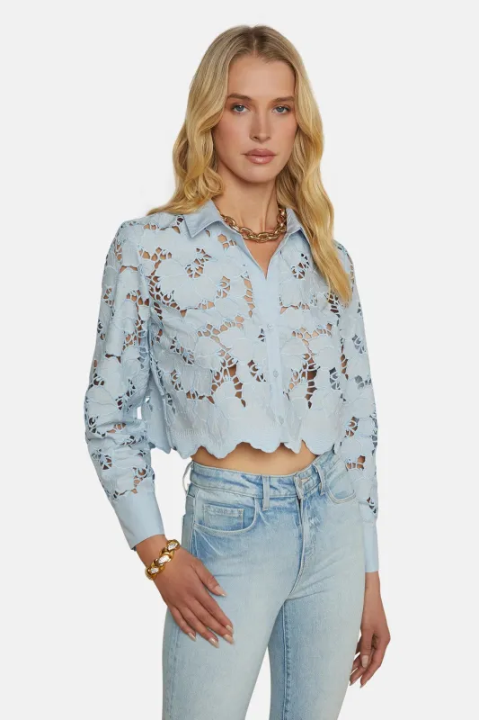 Seychelle Lace Cropped Blouse Blue Fog sold by Blue & Cream