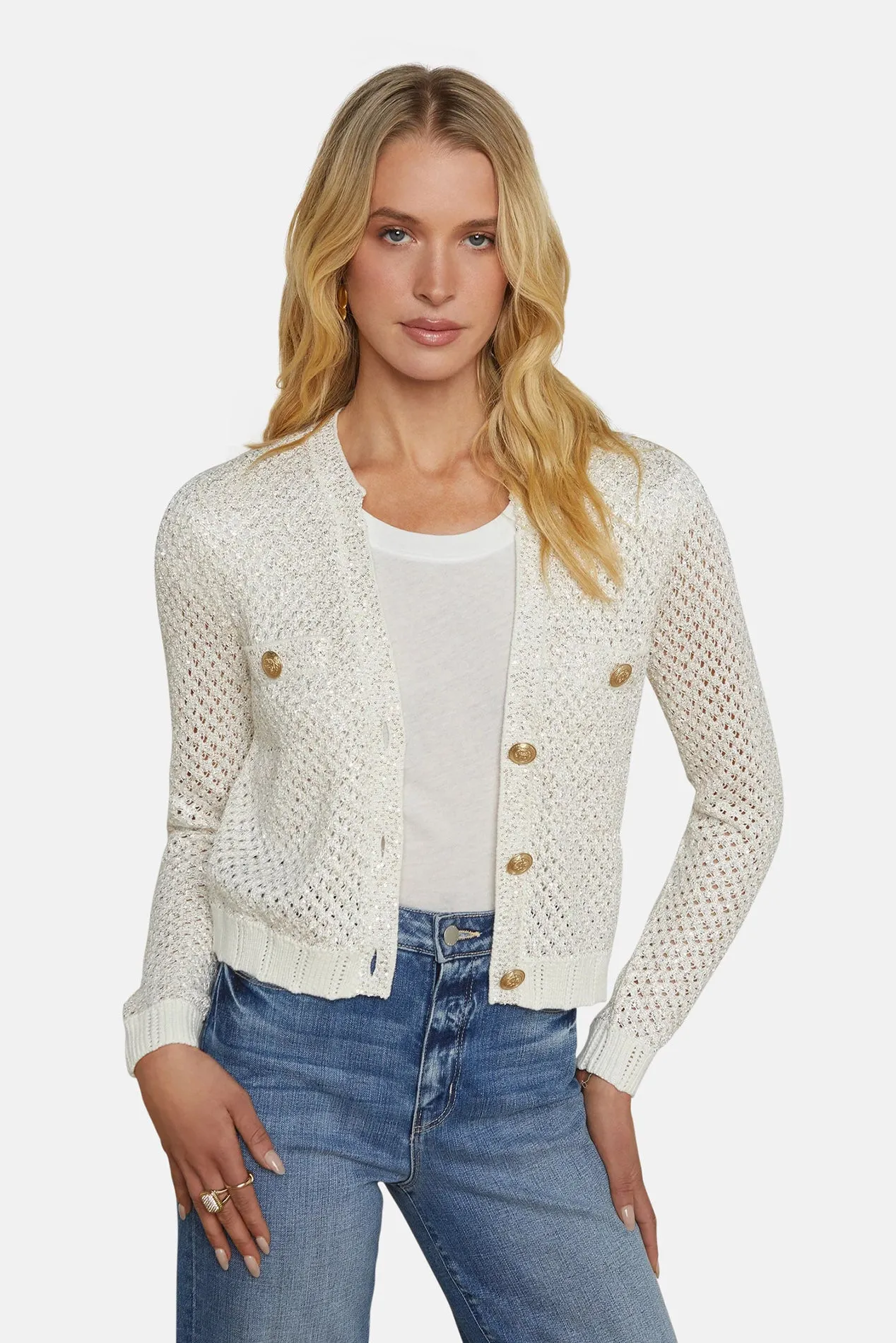 Blanca Sequin Cardigan Ivory/Gold sold by Blue & Cream