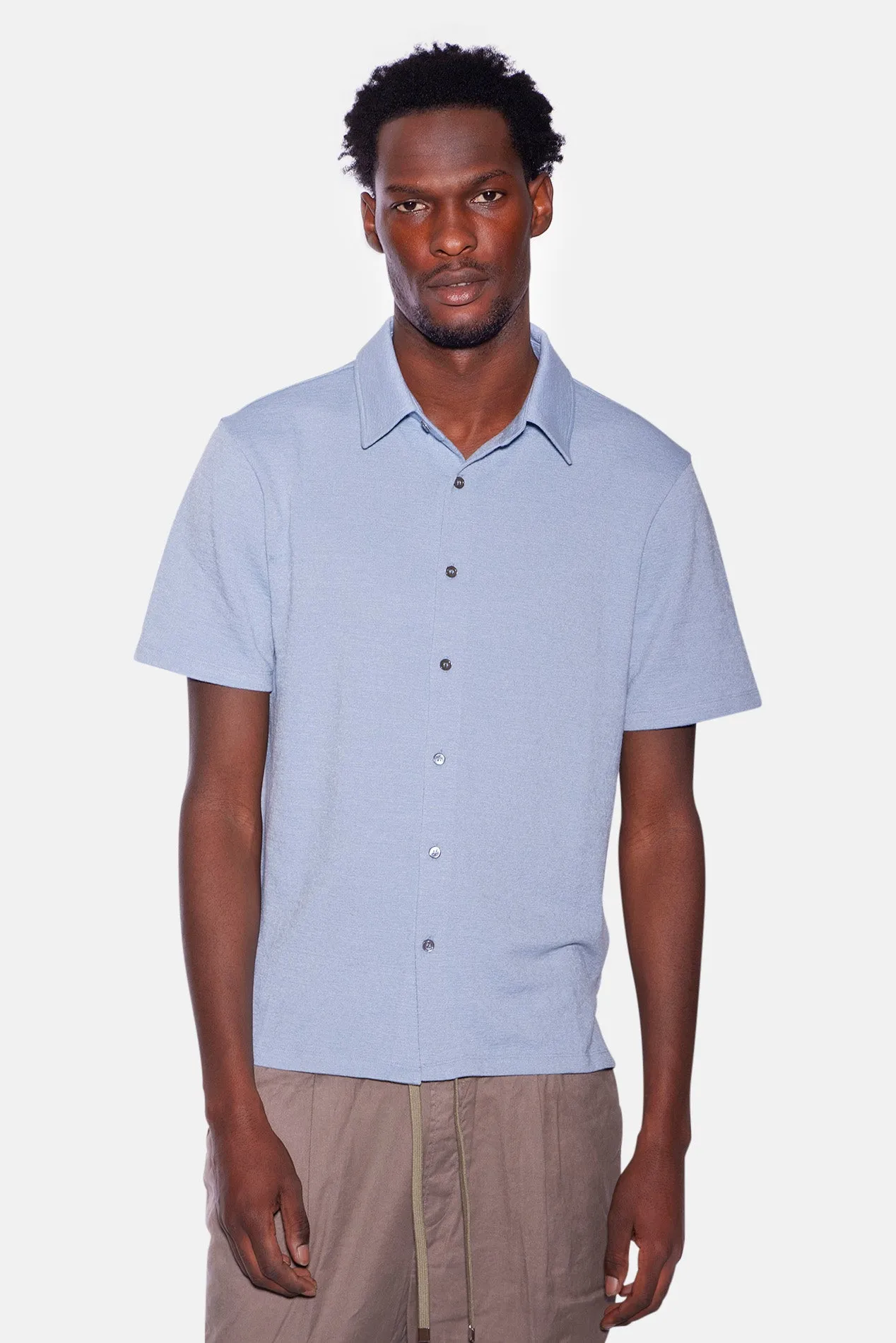 Short Sleeve Slub Buttondown Patina Blue sold by Blue & Cream