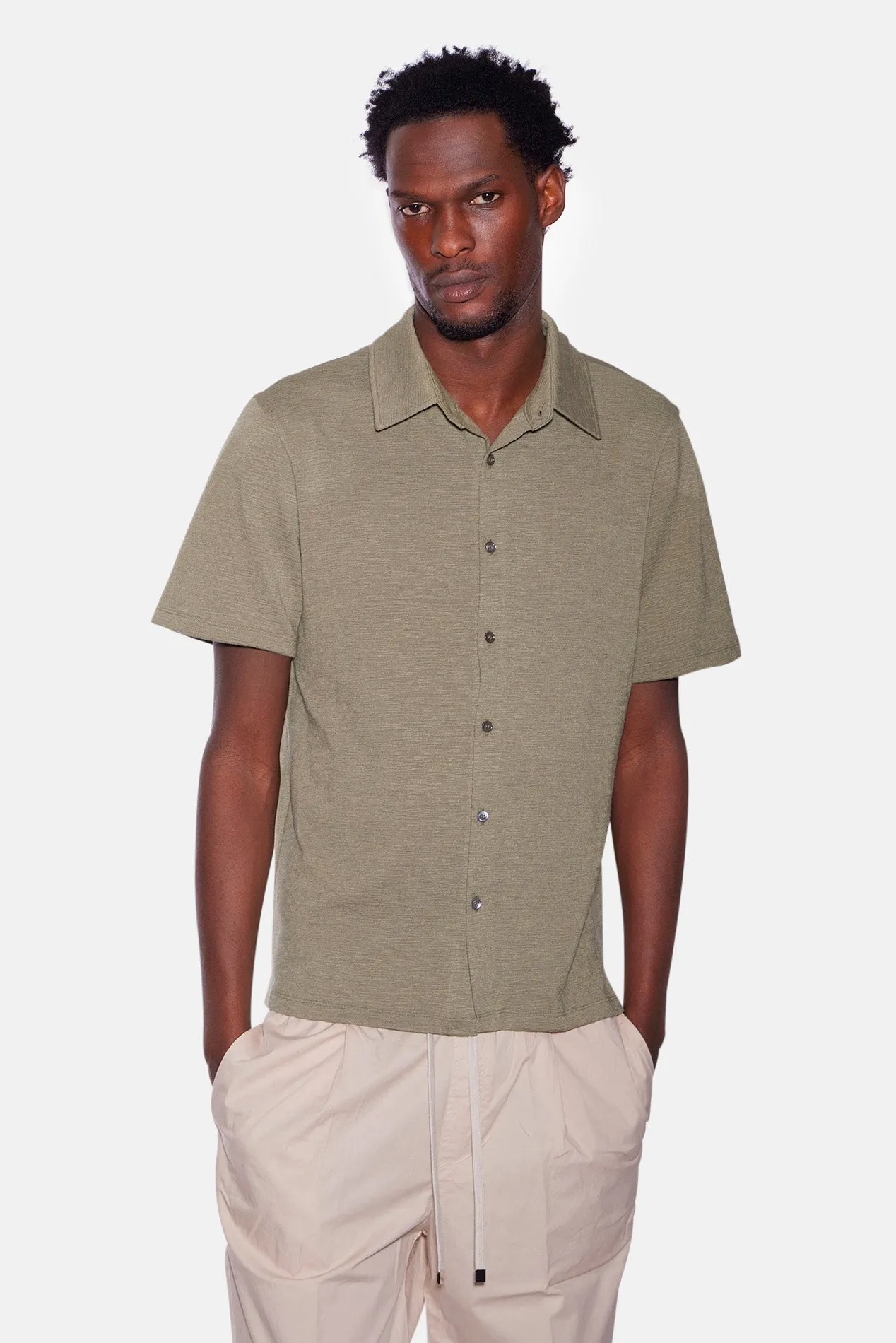 Short Sleeve Slub Buttondown Olive sold by Blue & Cream