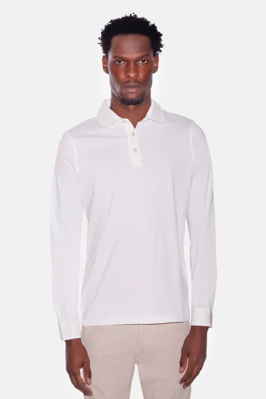 Cotton Long Sleeve Polo Off White made by Filippo de Laurentiis
