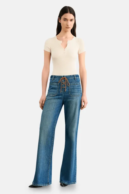 Florence Lace Up Jean Classic Wash sold by Blue & Cream