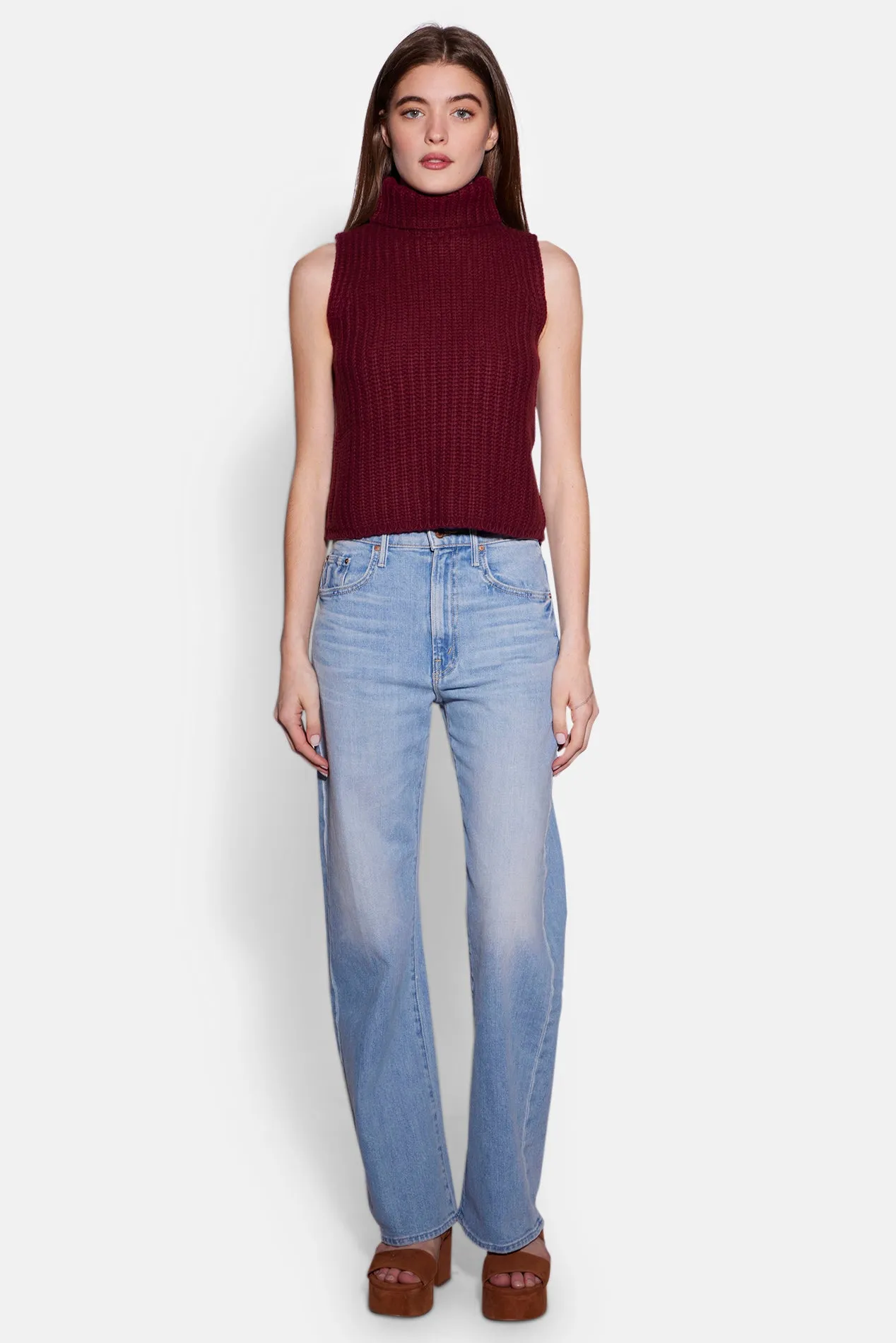 Maya Cashmere Sleeveless Turtleneck Burgundy sold by Blue & Cream product image thumbnail 5