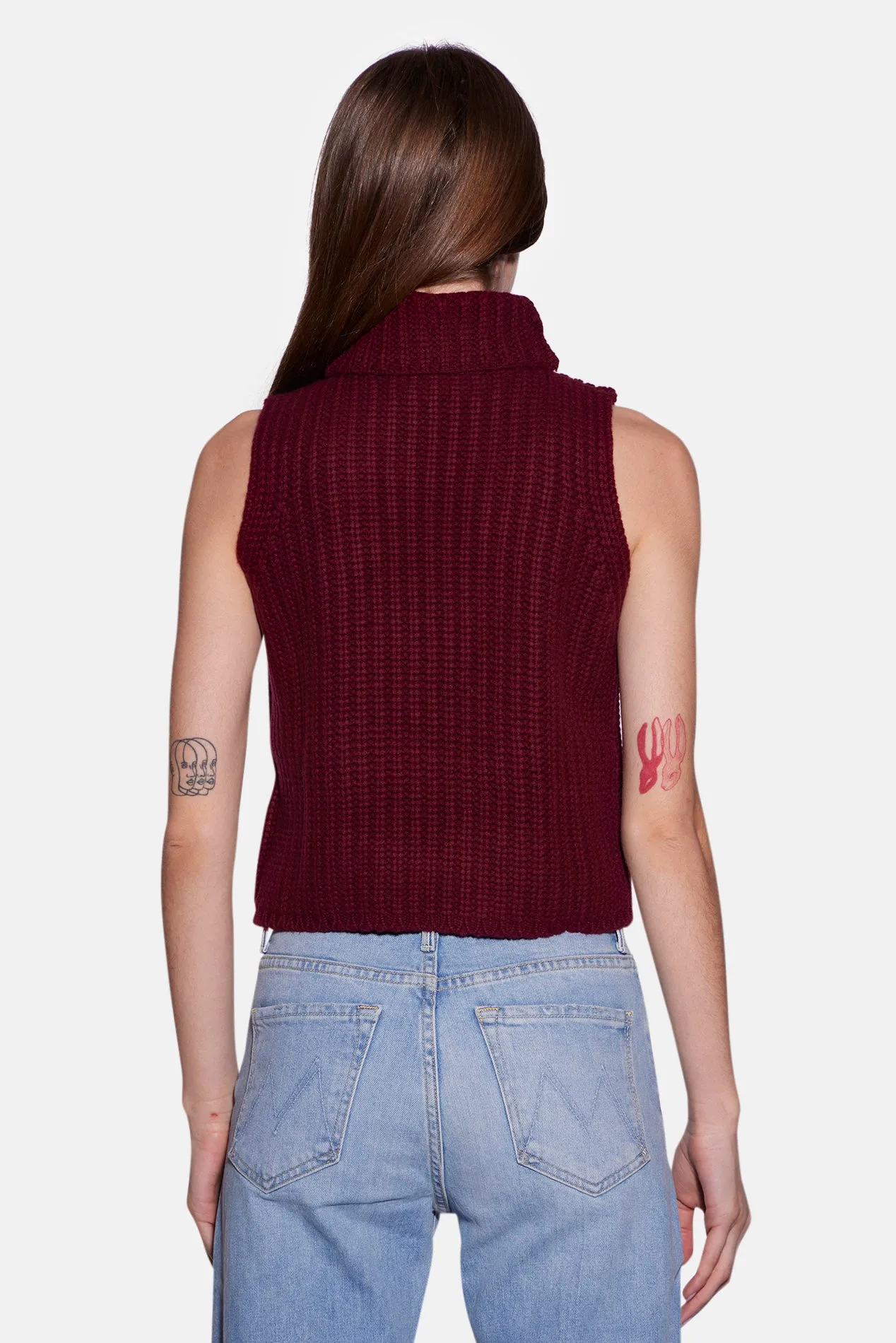 Maya Cashmere Sleeveless Turtleneck Burgundy sold by Blue & Cream product image thumbnail 4