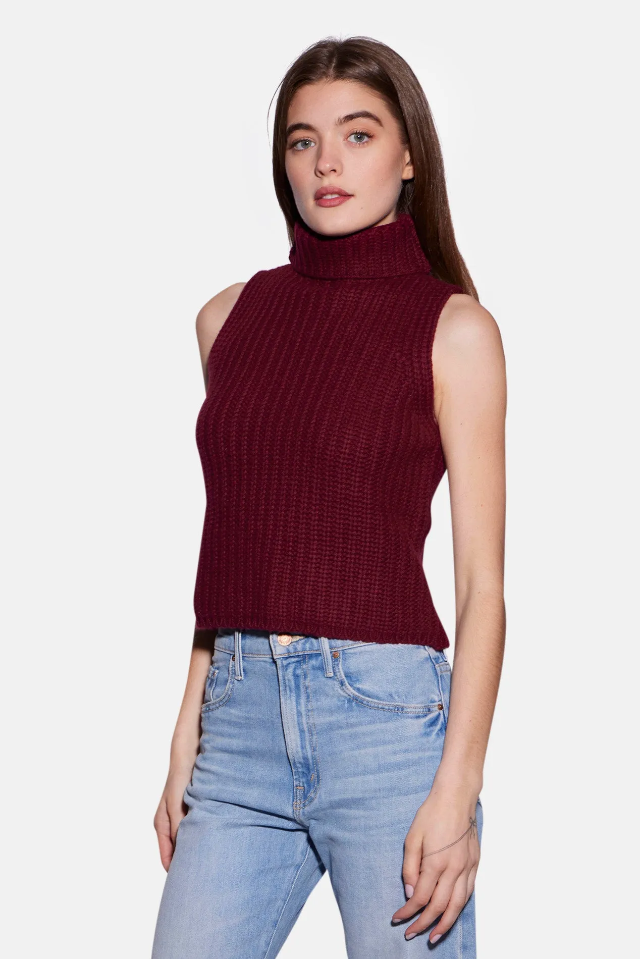 Maya Cashmere Sleeveless Turtleneck Burgundy sold by Blue & Cream product image thumbnail 2