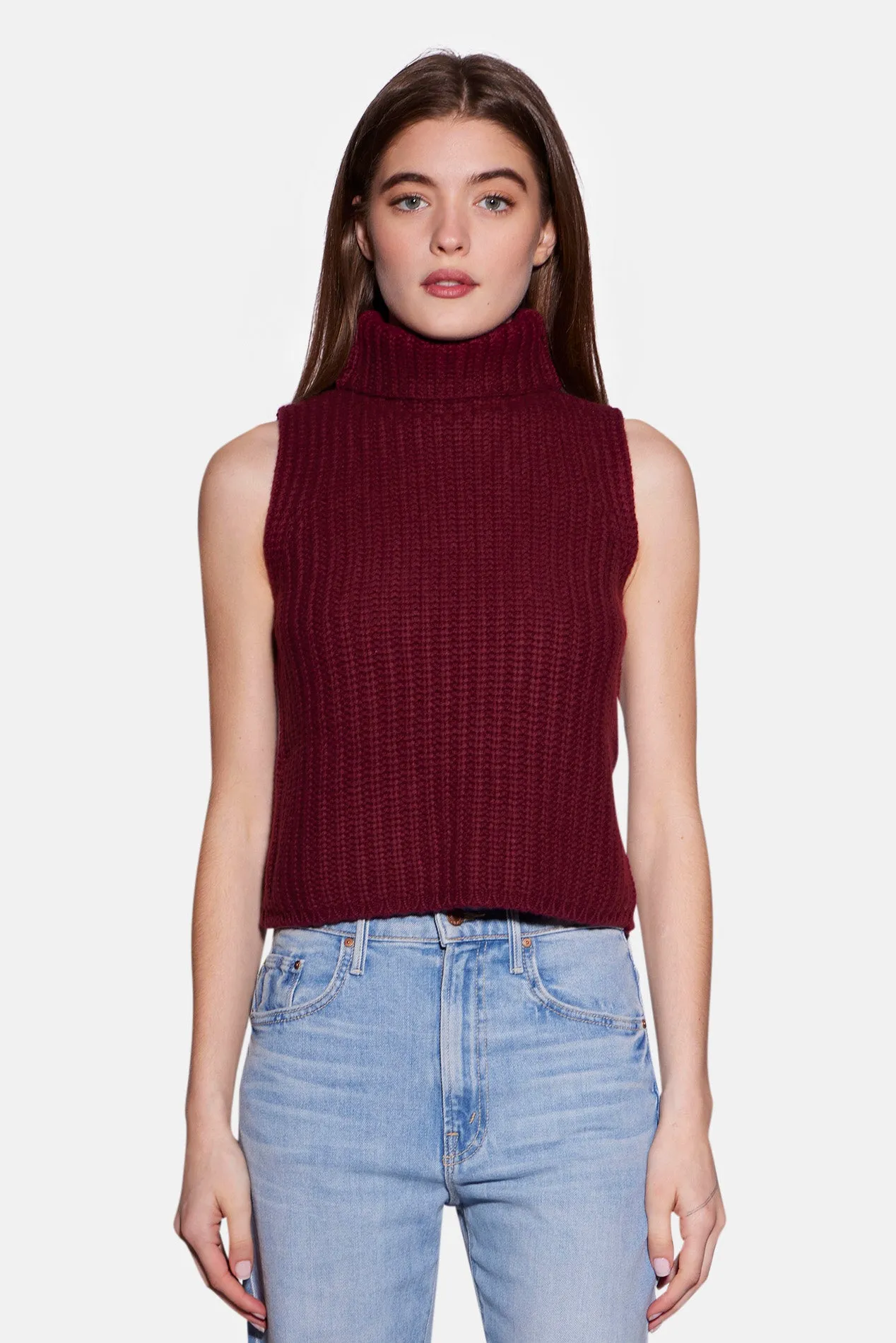 Maya Cashmere Sleeveless Turtleneck Burgundy sold by Blue & Cream