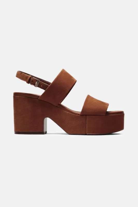 Cora Suede Platform Sandal in Wood sold by Blue & Cream