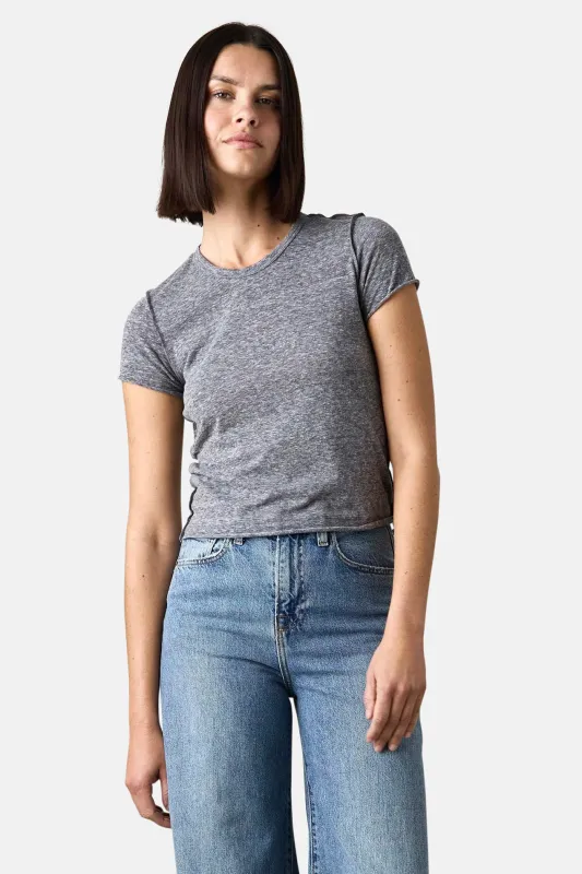 Tara Fitted Shrunken Crew Tee Charcoal Heather sold by Blue & Cream