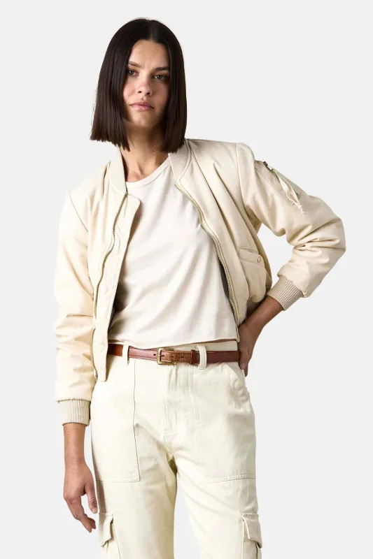 Reyes Shrunken Quilted Canvas Bomber Ivory sold by Blue & Cream