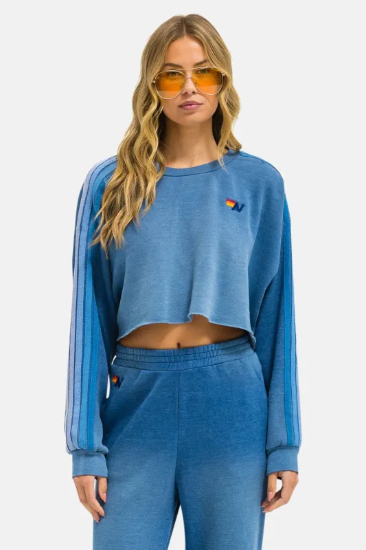 Classic Stripe Cropped Crew Sweatshirt Relaxed Faded Water sold by Blue & Cream