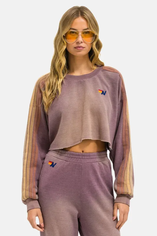 Classic Stripe Cropped Crew Sweatshirt Relaxed Faded Mocha sold by Blue & Cream