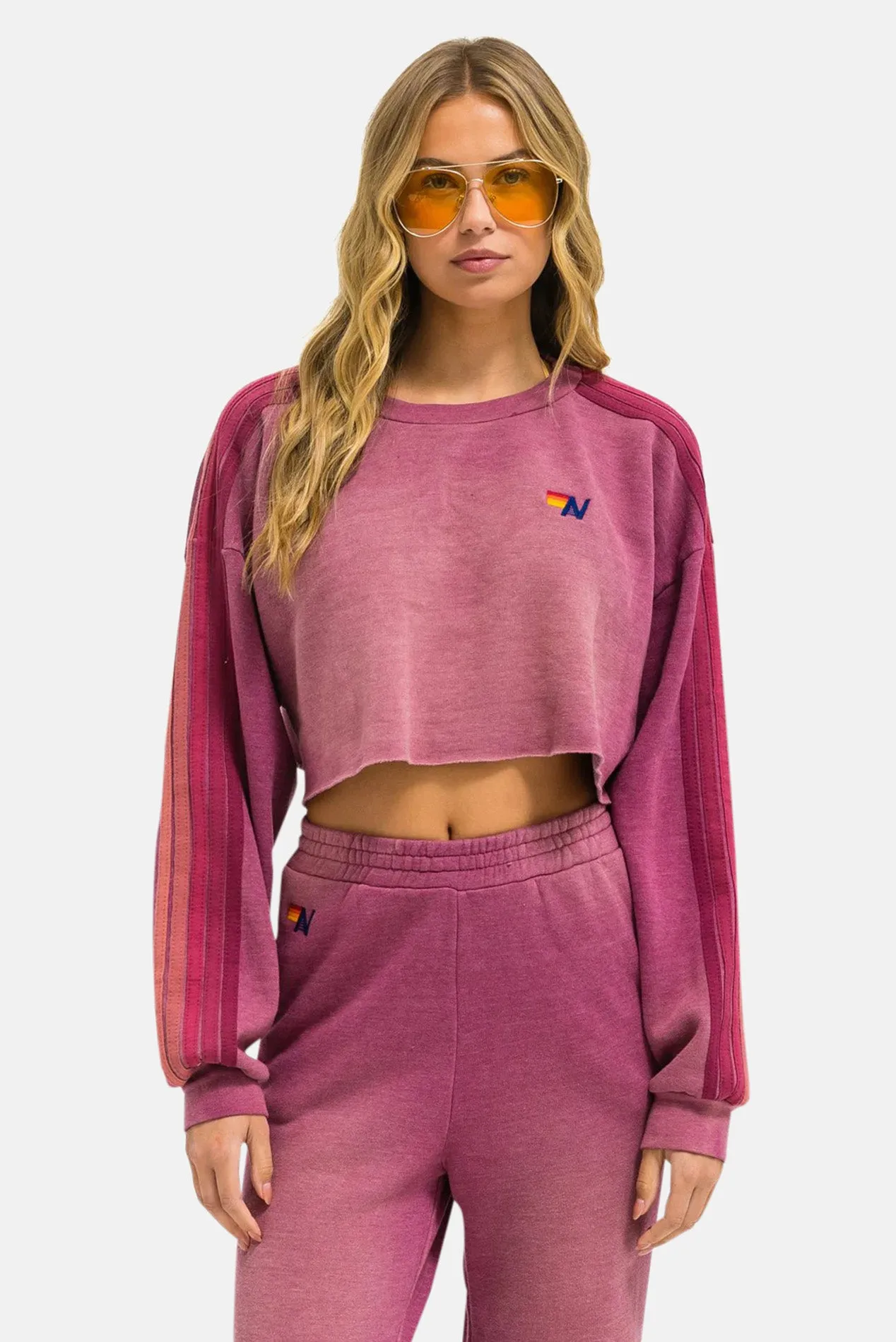 Classic Stripe Cropped Crew Sweatshirt Relaxed Faded Berry sold by Blue & Cream