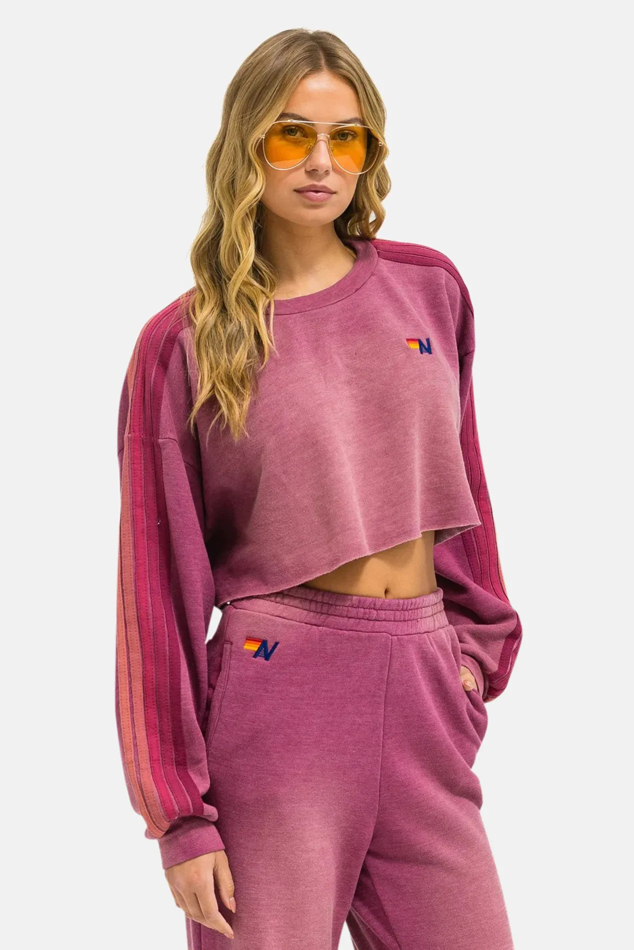 Classic Stripe Cropped Crew Sweatshirt Relaxed Faded Berry sold by Blue & Cream product image thumbnail 4