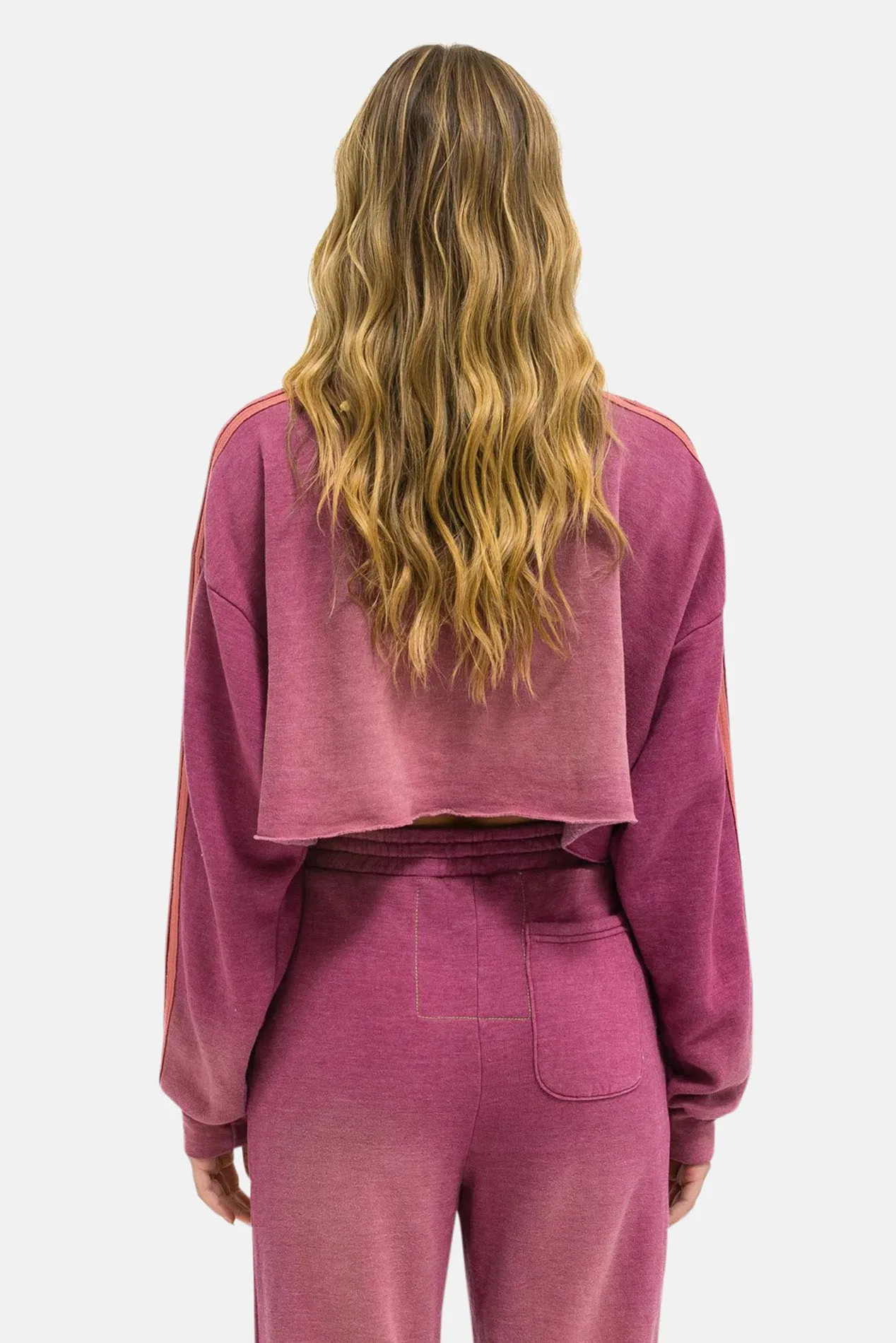 Classic Stripe Cropped Crew Sweatshirt Relaxed Faded Berry sold by Blue & Cream product image thumbnail 5