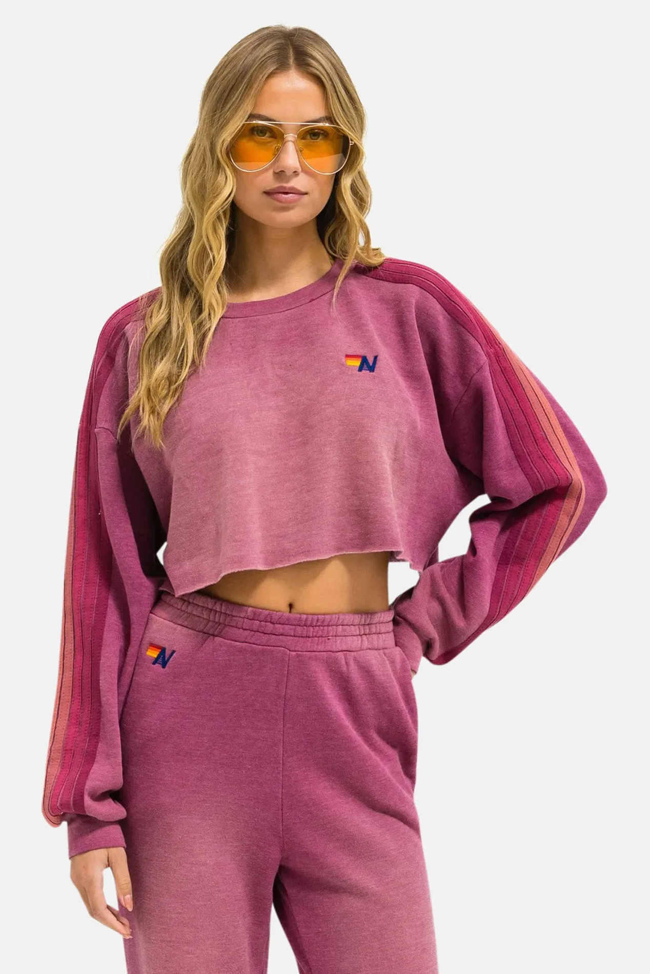 Classic Stripe Cropped Crew Sweatshirt Relaxed Faded Berry sold by Blue & Cream product image thumbnail 2