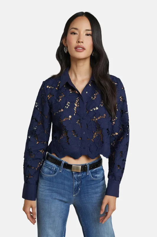 Seychelle Lace Cropped Blouse Navy sold by Blue & Cream