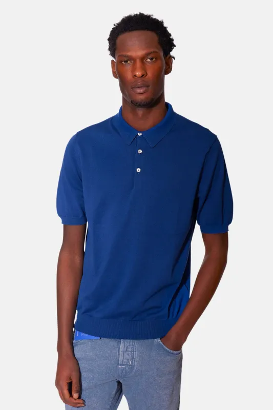 Garment Dyed Cotton Polo Blue made by Boglioli